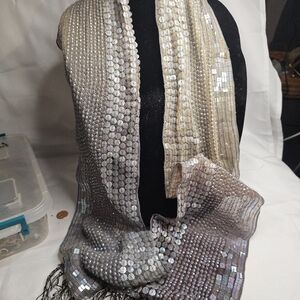 Chico's Silver and Gold Sequin Scarf